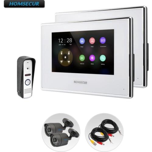 HOMSECUR 4 Wire Video Door Entry Security Intercom Support Music & Movie for House/Flat BC021HD-S+BM718HD-W