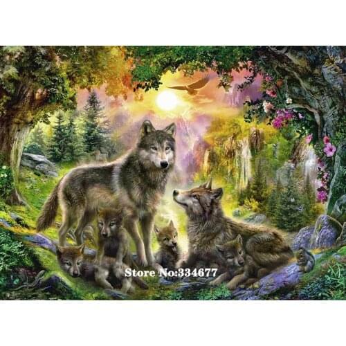 Wolf family Animals forest Counted Cross Stitch Kit Needlework Embroidery Crafts 14ct Unprinted DIY Arts Handmade Home Decor