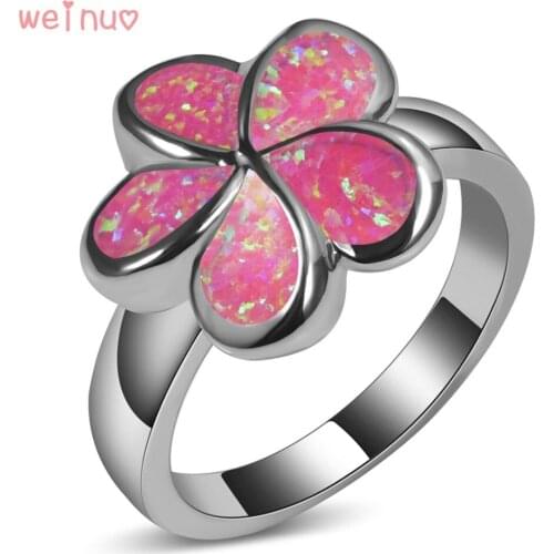 Weinuo Flower Type Pink Opal Ring 925 Sterling Silver Top Quality Jewelry Wedding Ring Size 5 6 7 8 9 10 11 A248