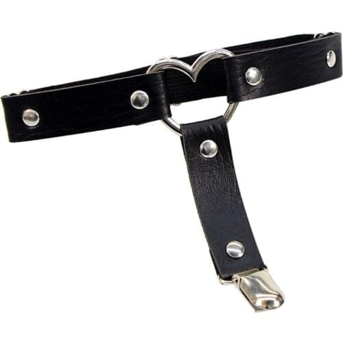 Women Gothic Punk Heart Ring Leg Garter Belt with Anti-Slip Metal Clip Elastic Adjsutable Harness Harajuku Thigh Ring