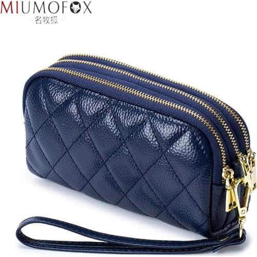 Genuine Leather Wallet Women Brand Handbag 3 Layers Zipper Wristlet Bag Big Capacity Ladies Clutch Coin Purse Mobile Phone Bags