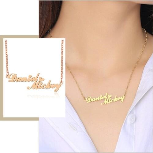 2 Names Connected Custom Women Necklace Stainless Steel Choker Couple Mother Daughter Sisters Personalized Gift (Model: Font12)