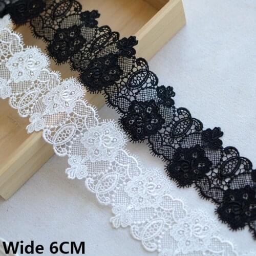 6CM Wide Exquisite White Black Polyester Embroidered Fabric Stitched Lace Ribbon Dresses Apparel Curtains Sofa Sewing Material