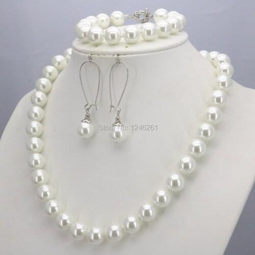 Accessories Christmas Gifts Women Girls 10mm White Glass Round Pearl Beads Necklace Bracelet Earrings Sets Jewelry Making Design