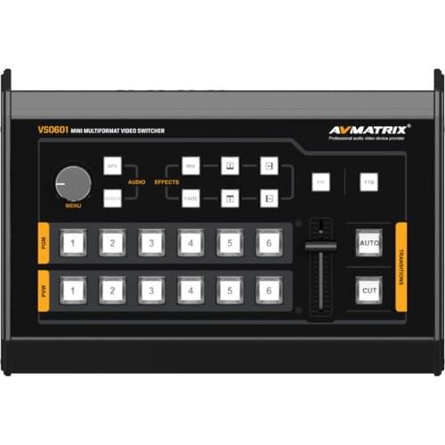 Avmatrix VS0601 Mini 6 Kanaals Sdi/HDMI Cable - Compatible Multi-Formaat Video Switcher Met T-Bar, Auto