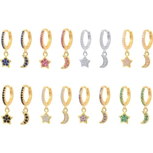 CANNER Stars Moon Stone Purple/Turquoise/Green Diamond Pendientes 925 Sterling Silver Earring For Women Earrings Hoop 2021 Trend