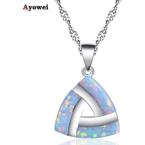 Ayowei New Fashion Triangle desginfor women white opal silver necklaces pendants fashion jewelry OP764A