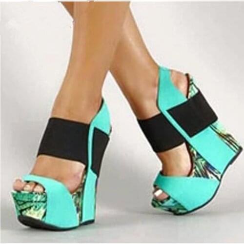 GOOFLORON shoes,Sweet fashion free , multicolored leather, 16 cm wedges sandals,, womens sandals. SIZE:34-45