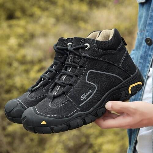 Plus Size 38-46 New Outdoor Mens Shoes Genuine Leather Handmade Hiking Boots Men Non-slip Warm Winter Boots for Man Snow Shoes