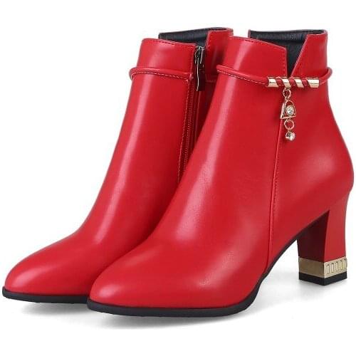 Big Size - boots women shoes ankle boots for women ladies boots shoes woman winter Solid color round head side zipper