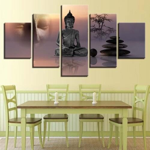 Shakyamuni Buddha Meditating 5pcs Modern Home Wall Decor Canvas Picture Art HD Print Painting On Canvas for Living Room