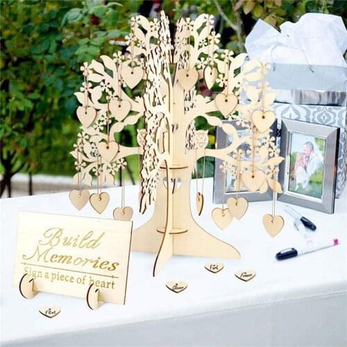 3D Unique hearts Guestbook Wedding Wishing Tree Sign Engraved Names Frameable Art Keepsake Wedding Wooden Guest Book Alternative
