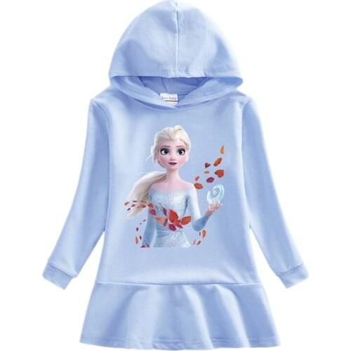 Disney Frozen Elsa Autumn princess Girls Hooded Sweater Dress Cartoon Baby Winter Cotton Hooded sweater Casual Dress