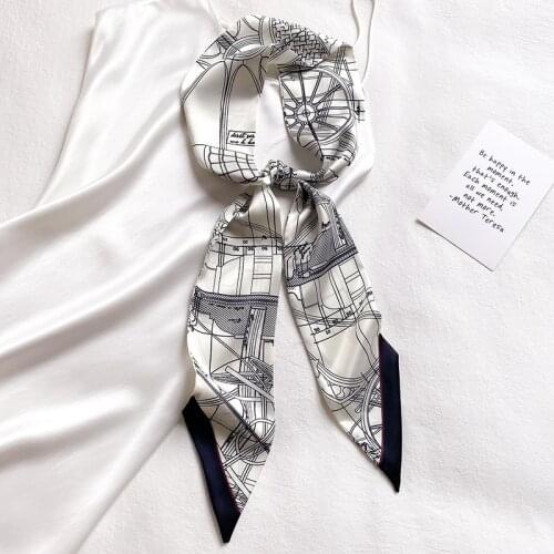 2021 Long Narrow Silk Scarf Hairband Lady Neck Tie Design Print Women Handle Bag Ribbon Accessories Decoration 9.5*140cm