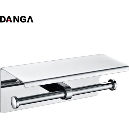 DANGA Bilateral Toilet Paper Holder Towel Storage Rack Stainless Steel Paper Towel Stand Phone Box Tissue Tray Bathroom Shelf