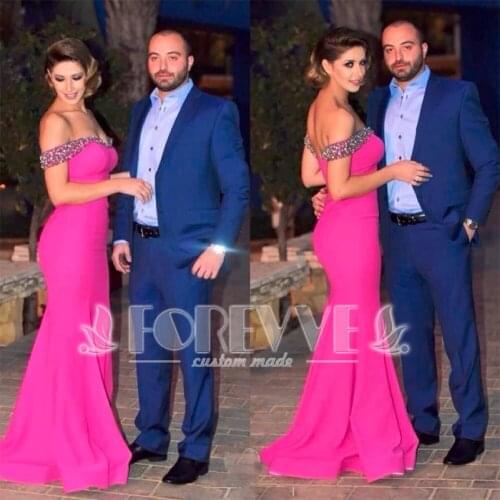 Graceful Rose Beaded Evening Dress Long 2019 Off The Shoulder Crystal Foemal Dress Party Dresses Evening Gown Abendkleider