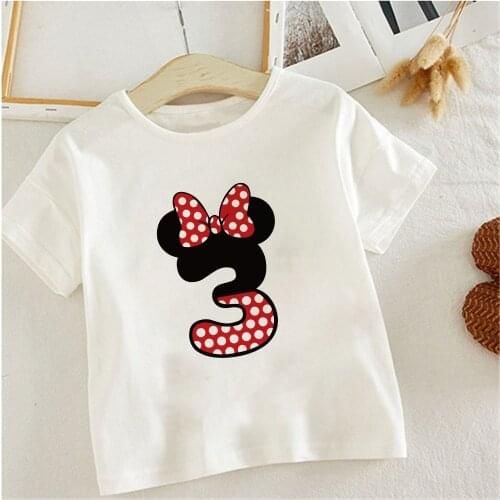 Disney T Shirt Kids Clothes For Girls Boys Tshirts Kawaii Minnie Mouse 3 4 5 Number Print Short Sleeve Unisex Clothes Dropship