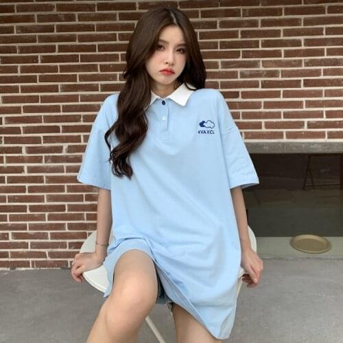Maxxo Preppy Campus Clothing Blue Cloud Polo T-Shirt For Girls Kawaii Harajuku Korean Clothes Gothic Womens Vintage Friends Top