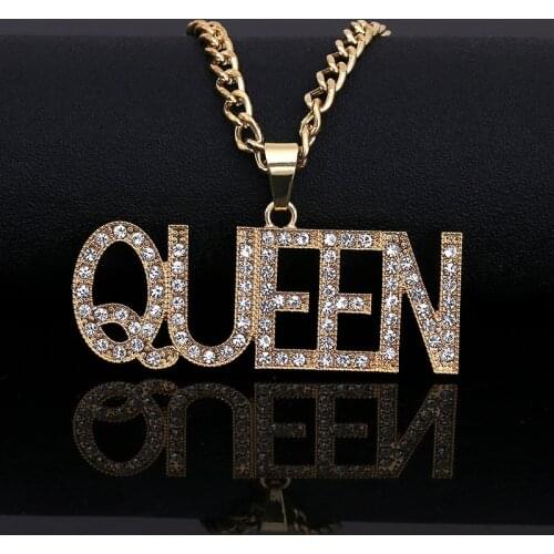 Fashion Female Letter Queen Pendant Necklaces Women Hip Hop Jewelry 2020 Statement Long Chain Gold Necklace Ladies Gifts