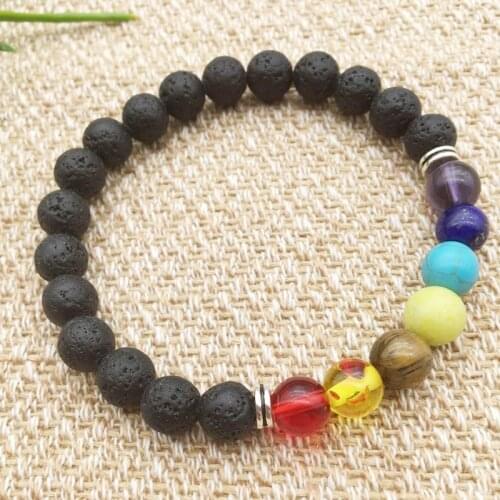 Fashion 7 Colors Bracelet Natural Crystal Yoga Seven Chakras Healing Balance Bracelet For Women Reiki Prayer Stones 8mm Lava
