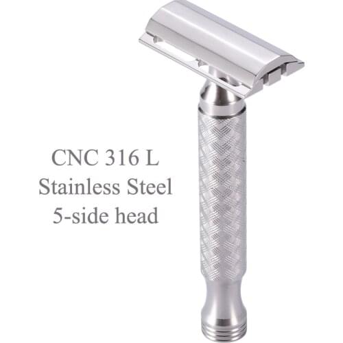 CNC 316L Stainless Steel Double Edge Safety Razor 5 Sides Head Men Metal Manual Shaver