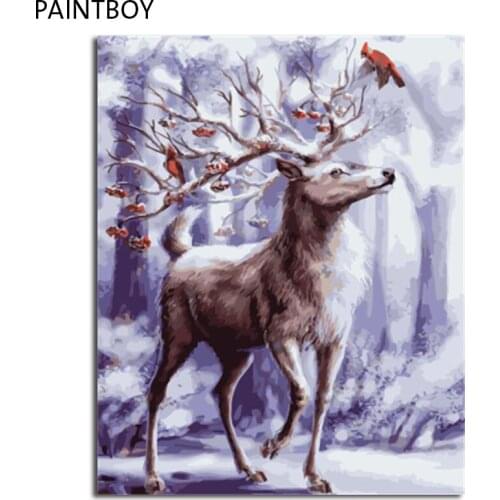 PAINTBOY Framed DIY Painting By Numbers On Canvas Of Animals Deer Oil Painting Home Decor For Living Room Wall Art