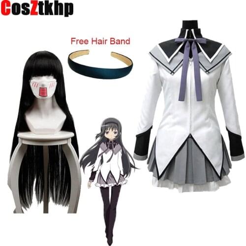 2021 New Anime Akemi Homura Cosplay Costume Puella Magi Madoka Magica Skirts and Wigs Womans Stockings Hairpin Accessories WIG
