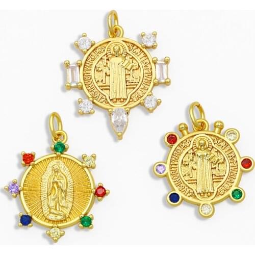 OCESRIO DIY Rainbow Small Virgin maria Pendant For Women Jewelry CZ For Jewelry Components Necklace Pendant pdta0134