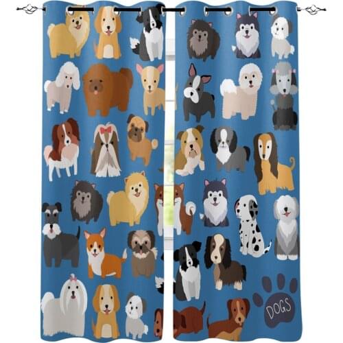 Puppy Pet Window Curtains Cartoon Living Room Kitchen Curtains for Bedroom Modern Home Decor Bedroom Treatment Drapes