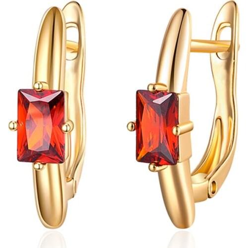 Simple Red Blue Green Cubic Zirconia Stud Earrings Gold Silver Color Gem CZ Ear Studs for Women Fine Party Jewelry Girls Gifts