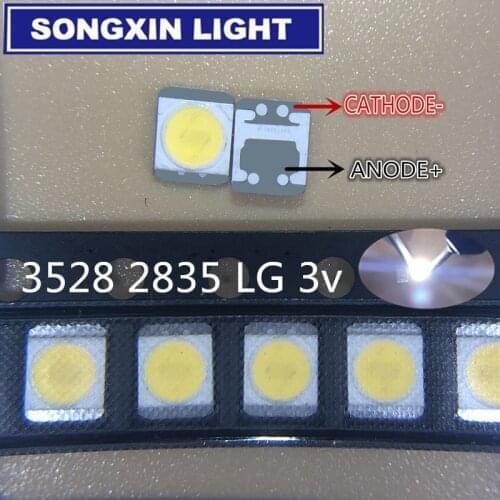 500pcs For LG 3v High Power 2835 SMD LEDs Diode Television Super Bright Diodo SMD LED 1210 3528 1W 100LM Cool White TV Backlight