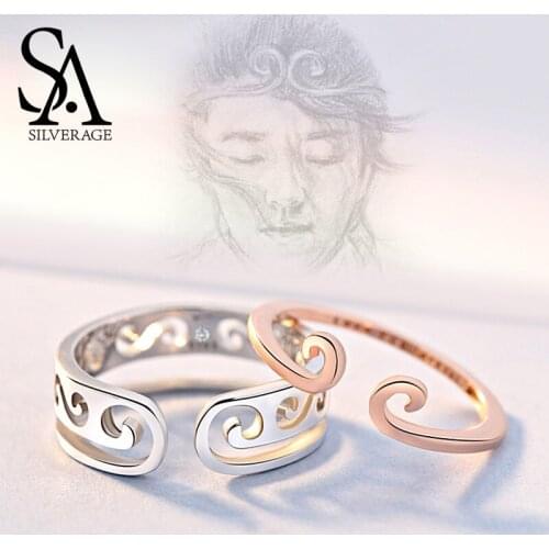 SA SILVERAGE Authentic 925 Sterling Silver Rose Gold/Silver Color Couple Ring Two Rings 925 Silver Wedding Adjustable Rings
