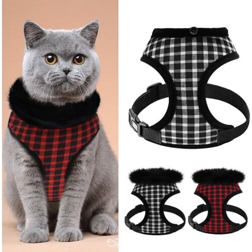 Plaid Cat Dog Mesh Padded Harness Breathable Pet Puppy Vest Harness With Hood Fur Adjustable For Small Medium Large Dogs Bulldog