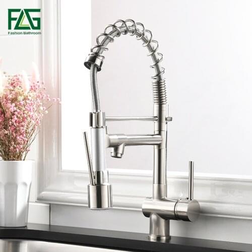 FLG Kitchen Faucet Pull Down Swivel 360 Hot &Cold Brass Water Tap Sink Torneira Cozinha Faucet Brushed Nickel Mixer Tap