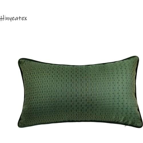 Contemporary Geometric Woven Dark Green Small Checks Velvet Pipping 30x50cm Home Decor Pillow Case Soft Lumbar Cushion Cover
