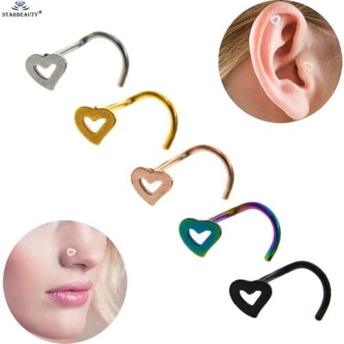 Starbeauty 2pcs Hot Twisted Bar Heart Nose Piercing Helix Piercing Nostril Piercing Lip Nose Ring Hooks Earrings Pircing Jewelry