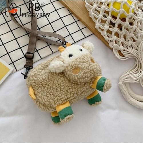 Women Fashion Cartoon Messenger Bags Casual Female Soft Plush Zipper Crossbody Bags Girls Lamb Shape Shoulder Bags