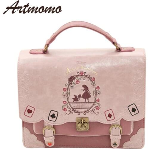 Alice In Wonderland Shoulder Bags axes femme vintage student schoolbag playing cards Silhouette handbag leather bag