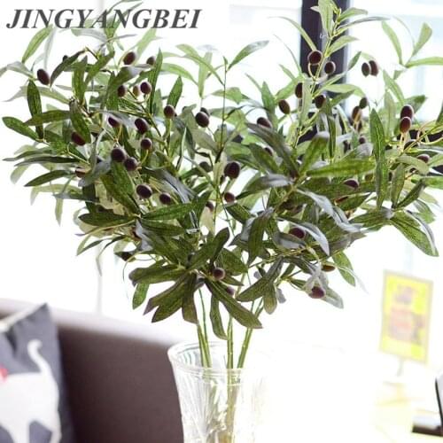 Green Olive Branch with Fruit Artificial Plant Plastic Leaf Grass Wedding Party Wall Balcony Christmas Decoration Home Decor