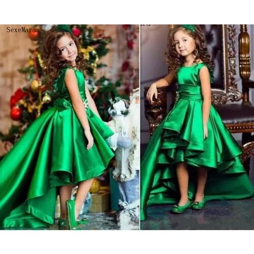 Green Girls Pageant Dresses High Low Kids Flower Girls Dress Little Princess Birthday Gowns