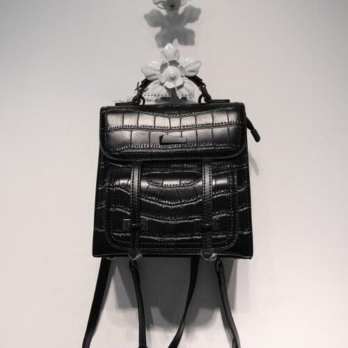 Women Quality Cowhide High Real Leather Backpack Crocodile Pattern Embossing Vintage Ladies Small Shoulder Bags Casual Backpacks