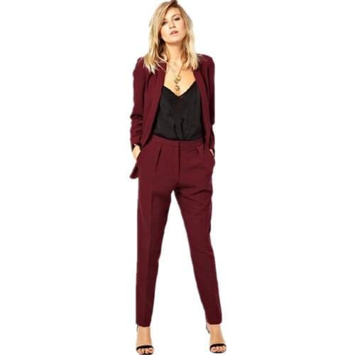New Blazer OL Work to Wear Formal Jacket Pants Suit Women Business Burgundy Office Uniform Ladies Suits 2 Piece Set Female