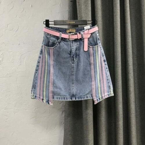 Plus size womens 200 kg fat sister summer suit cowgirl short skirt two-piece suit jean mini skirt A-LINE Solid Polyester