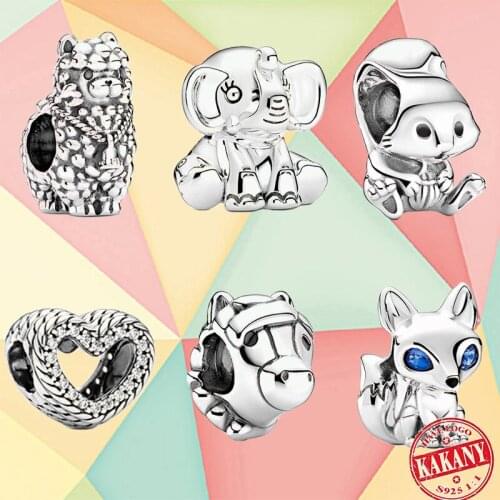 Suitable For Original Pandora Charm Bracelet 925 Sterling Silver Blue Eyes Fox Beads Female Fashion Diy Jewelry Making