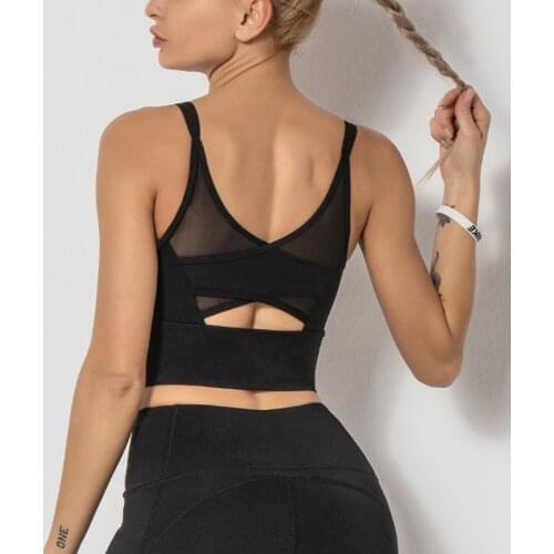 Women Yoga Bra Gym Cycling Running Top Solid High Elastic Workout Push Up Mesh Patchwork Breathable Tops Female Sport Bras