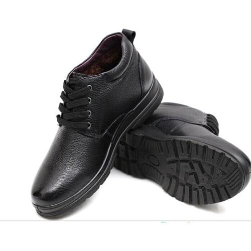 Winter mens Warm velvet ankle boots Genuine Leather lace-up Non-slip cotton shoes fashion high-top Martin boots wholesale