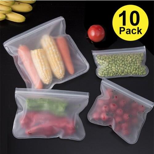 10pcs Silicone Food Storage Bag Containers Leakproof Reusable Freezer Bags Kitchen Organizer Pouch Stand Up Fresh Bag