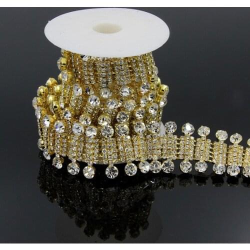 10Yards Gold Crystal Rhinestone Trim Bridal Trim Silver Crystal Chain Rhinestone Applique Rose Gold Trimming Luxury Belt