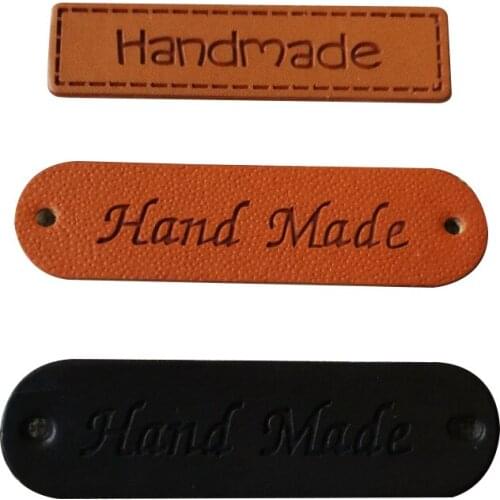 100Pcs Hand Made Skin Labels For Gift Leather Pu Label For Clothing Leather Handmade Tags For Needlework Sewing Tags For Cloth