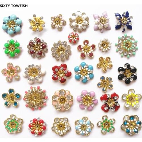 5 Pieces 29 Style Shiny Oil Drop Brass Flower Spacer Beads End Caps Pendant DIY Bag Hair Accessories Charms Connectors Jewelry
